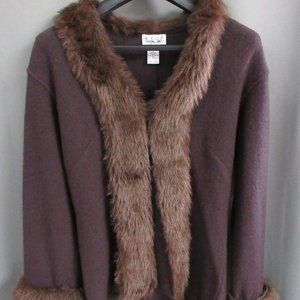 Wool Faux Fur Trimmed Sweater Jacket